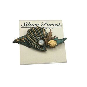 Vtg Seashells Pin Brooch Mother Of Pearl Cabochon New On Card by Silver Forrest